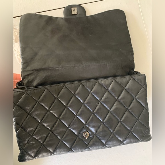 Chanel BLACK Large Jumbo Size 3-Accordion Flap Bag - Picture 8 of 12